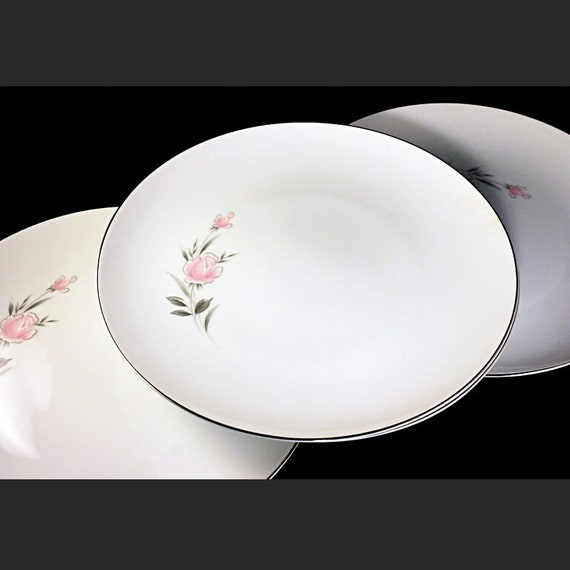 Dinner Plates, Royal Court, Belle Rose, Pink Rose and Bud, Set of 4, Fine China