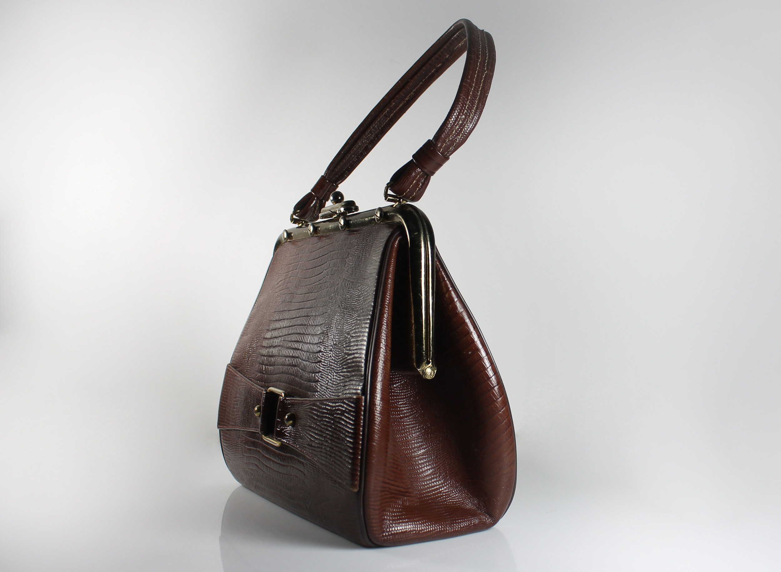 Leather Croc Bag, Coquette New York, Top Handle Bag, 1950