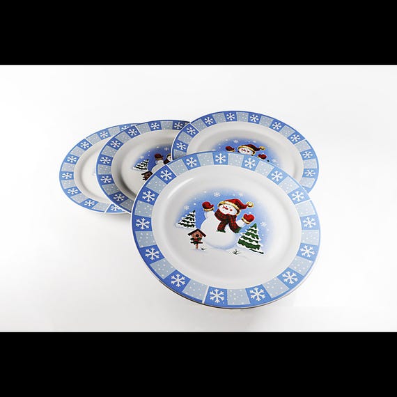 Dinner Plates, Merry Brite, Set of 4, Snowman, Winter and Holiday Decor