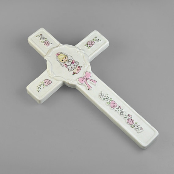 Vintage Precious Moments Wedding Wall Cross, 1990 Enesco, Bisque Porcelain, Made in Japan