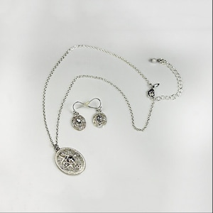 Avon Oval Jewelry Set, Necklace and Earrings, Clear Rhinestones, Silver Tone, Costume Jewelry, Womans Gift