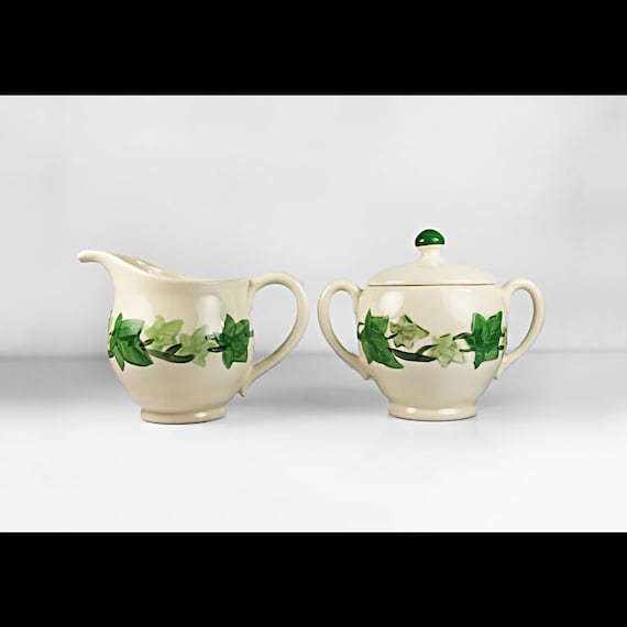 Sugar and Creamer, Franciscan China American, Ivy, Cream and Green, Leaves