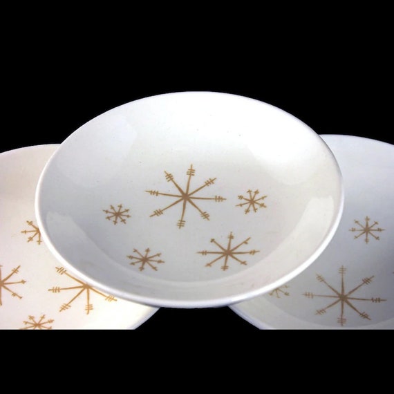 Dessert Bowls, Royal China (USA), Crystal Pattern, Gold Star Design, White and Gold, Fruit Bowls, Set of 3