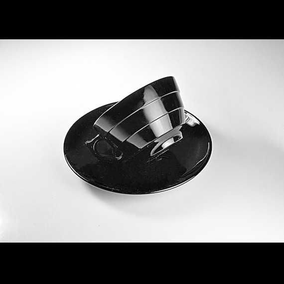 Art Deco Black Glass Cup & Saucer - 1930s–50s - Vintage Teacup Set - Maker Unknown