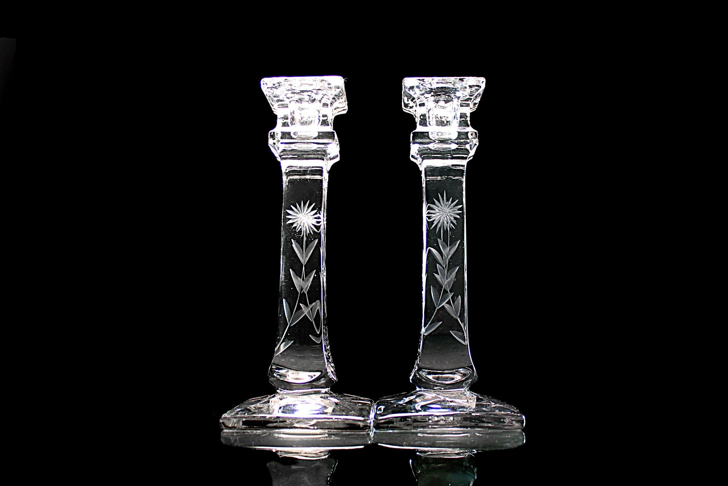 Glass etched Candle Holders pair Glass etched Candle Holders pair