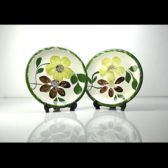 Vintage Blue Ridge Green Briar Saucers, Set of 2, Hand Painted