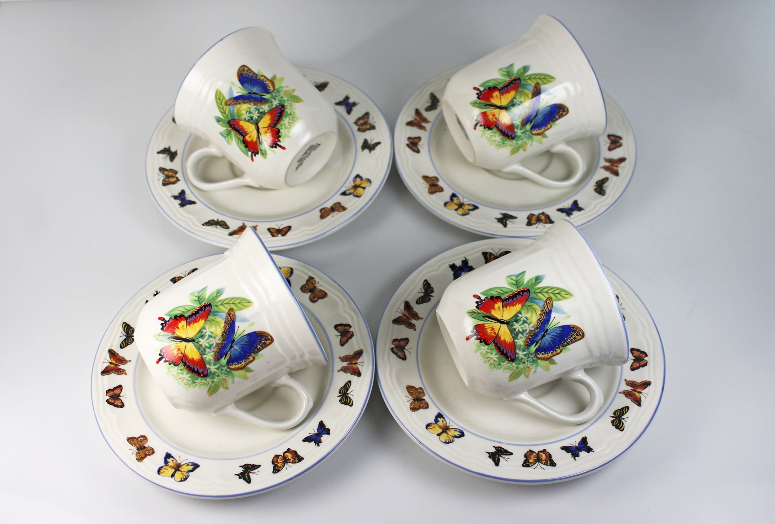 Cups and Saucers, Tabletops Unlimited, Butterflies, Set of 4