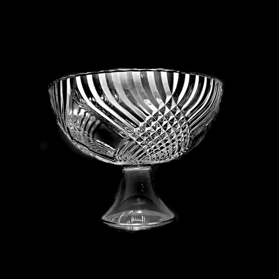 Pedestal Compote, Libbey Glass Company, Clear Glass, Swirl and Diamond Design, Centerpiece