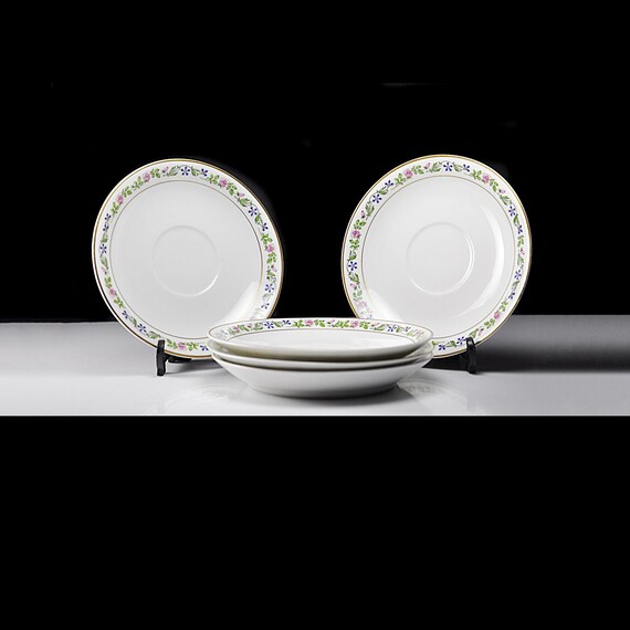 O.P. Co. Syracuse China Saucers - Melrose Pattern - Set of 5 Antique Saucers (c. 1920s) - Floral Border Design