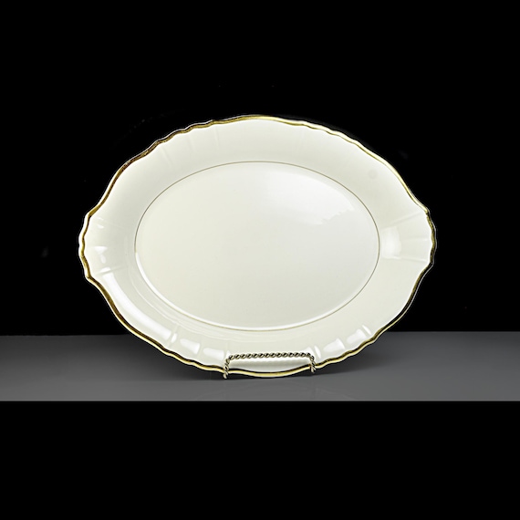 Syracuse China Old Ivory Brantley Oval Serving Platter – 14 Inch Gold Trim – Made in USA 1949–1967