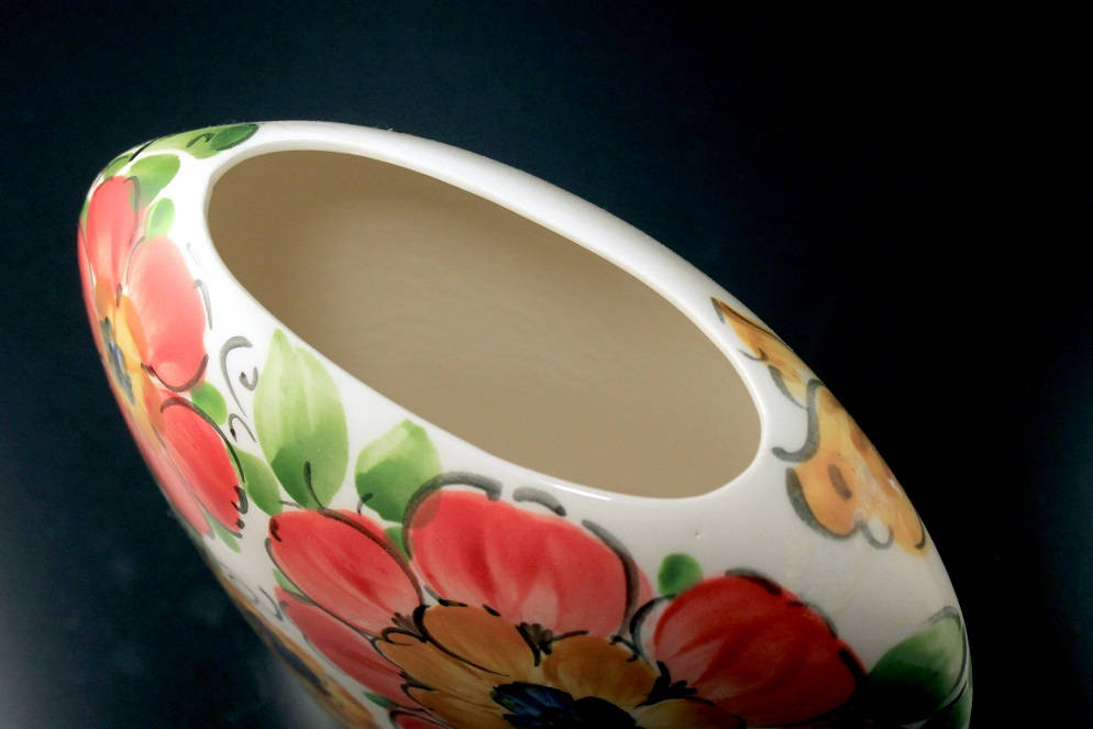 Pillow Vase, Floral, Hand Painted, Signed By Artist, 6 Inch