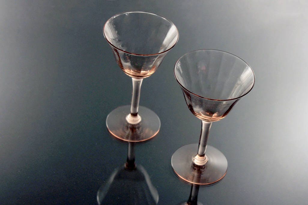 Pink Cordial Glasses, Optic Paneled, Depression Glass, Cocktail Glasses