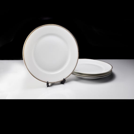 Antique J & C China Luncheon Plates - Jaeger and Co Bavaria, Set of 4, White and Gold, Circa 1912-1917
