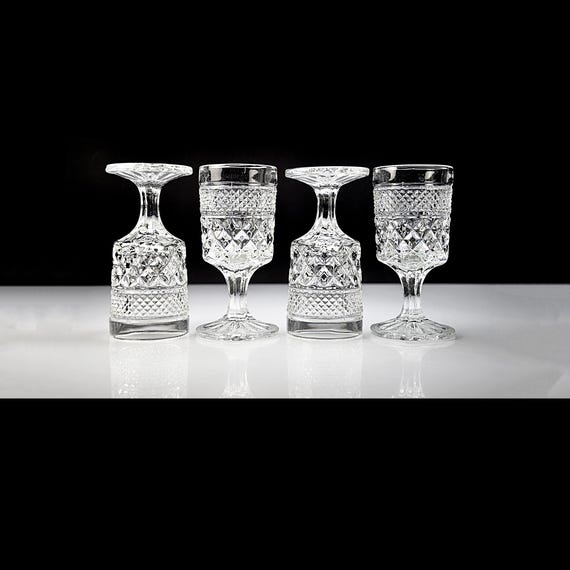 Anchor Hocking Wexford Small Wine Glasses, Set of 4 - Pressed Glass Diamond Pattern