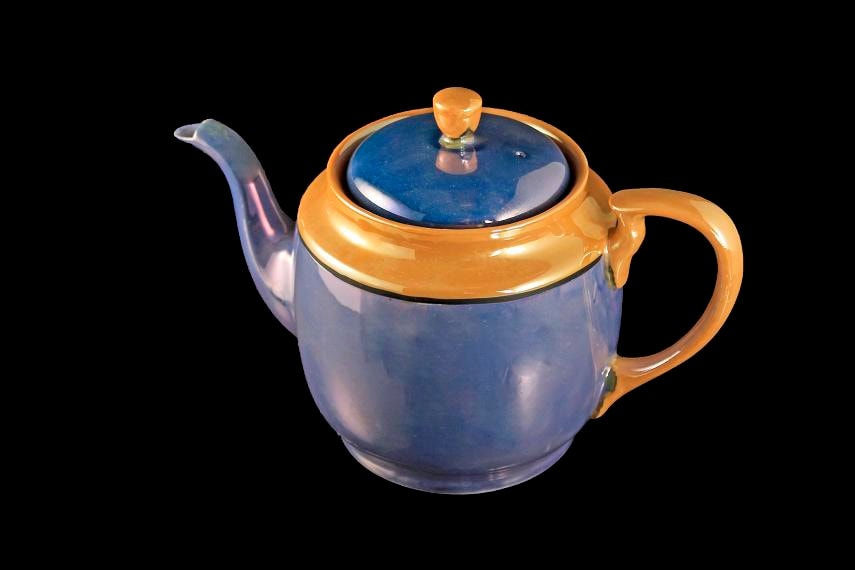 Blue Handpainted Lusterware Teapot, Iridescent, Made in Japan, Peach