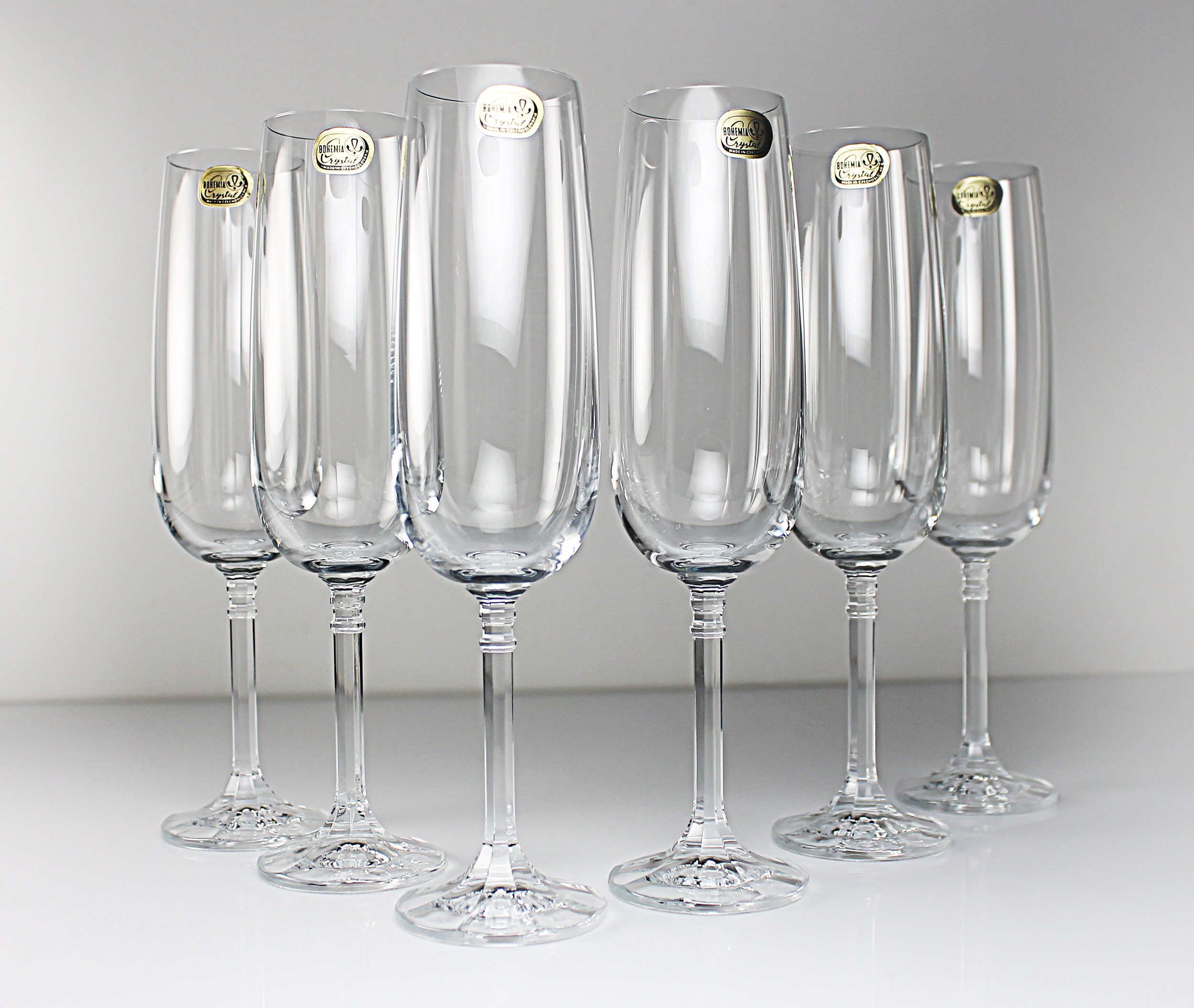 Crystal Champagne Flutes, Bohemia Crystal, Isabelle, Set of 6, New Old ...