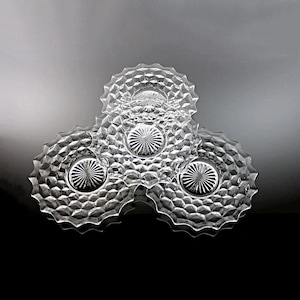 Salad Plates, Fostoria, American, Set of 4, Clear Glass, Cube Design