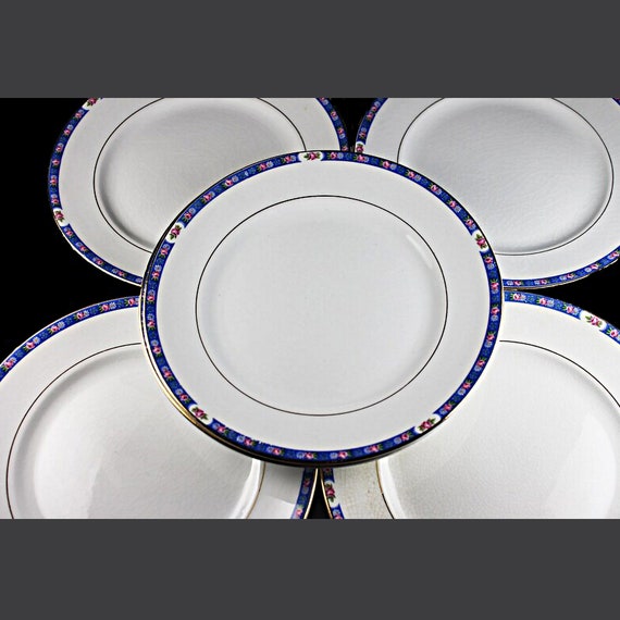 Antique Salad Plates, National China Company, Set of 6, Blue Floral Band
