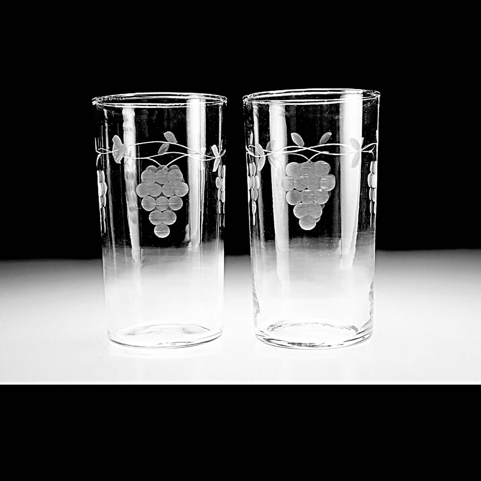 Antique Etched Flat Tumblers, Grapevine, Standard Glass, Clear