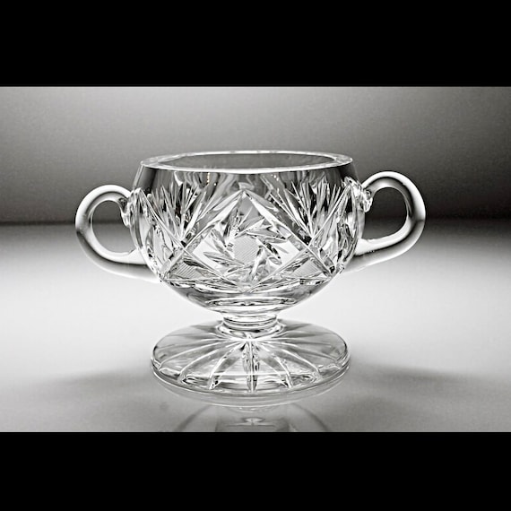 Crystal Footed Sugar Bowl, Cut Glass, Pinwheel, Two Handled, Heavy Crystal