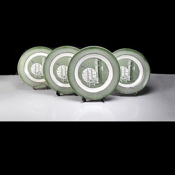 Royal USA Colonial Homestead Green Salad Plates, Set of 4, Vintage 7 Inch