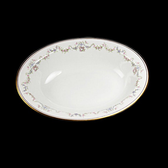 Oval Vegetable Bowl, O P Co Syracuse China, Floral Pattern, White, Pink Rose, Gold Trim