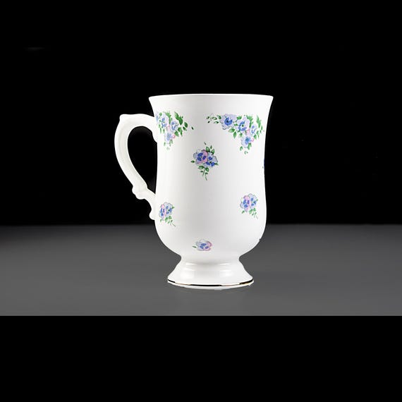 Royal Victoria Coffee Mug with Floral Pattern & Gold Trim, Discontinued Bone China Mug