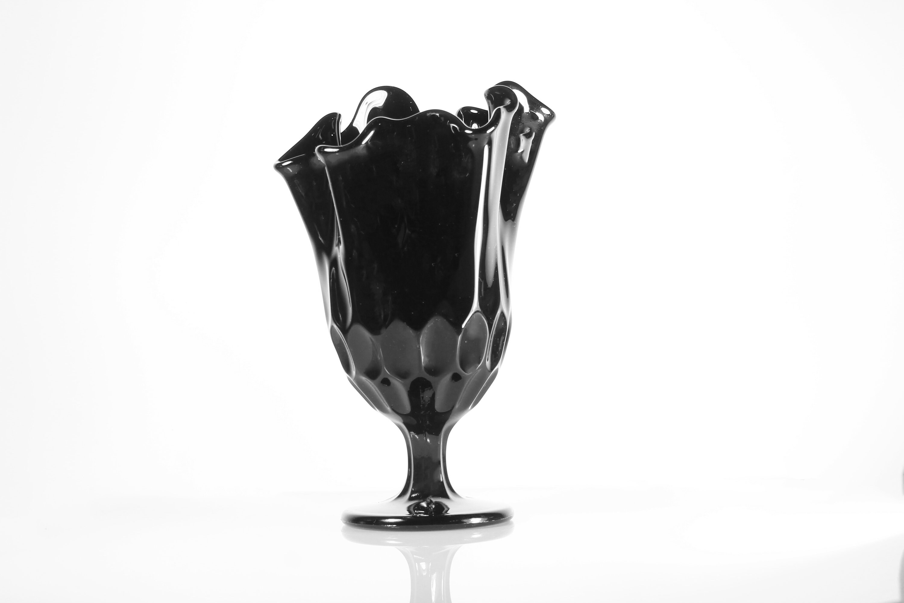 Fenton, Thumbprint Black Vase, Black Handkerchief Vase, Art Glass