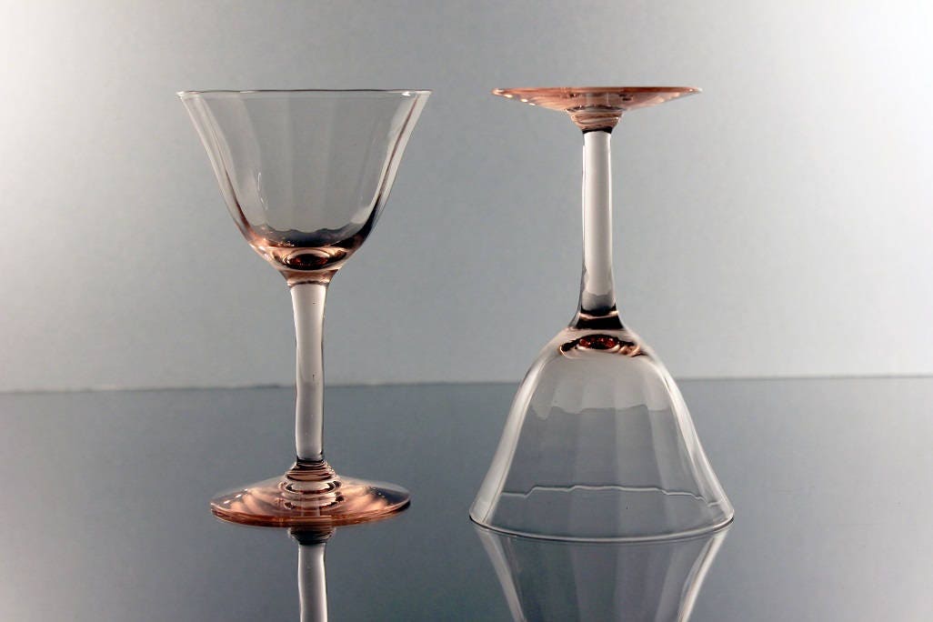 Pink Cordial Glasses, Optic Paneled, Depression Glass, Cocktail Glasses