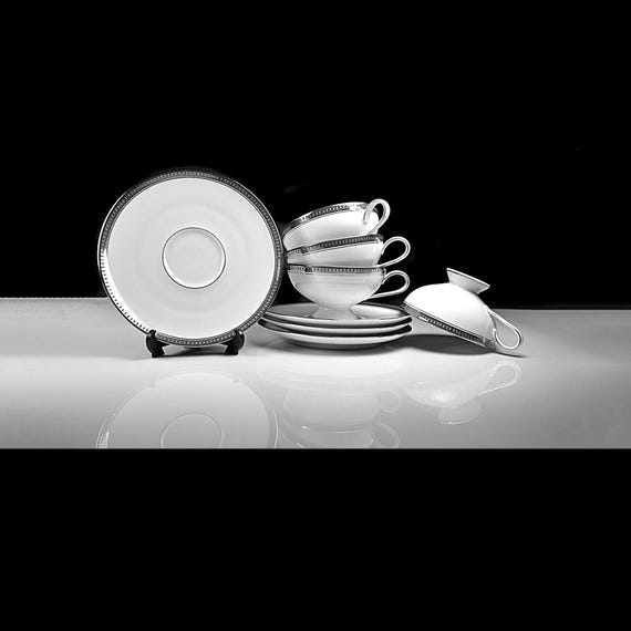 Continental China Duchess Cups and Saucers, Rosenthal Germany, Platinum Trim, Set of Four