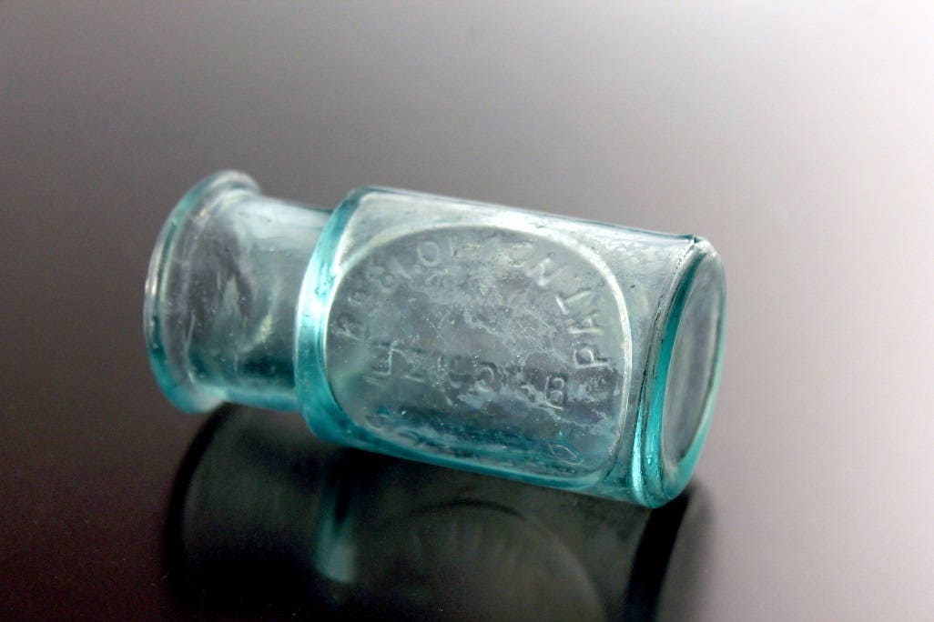 Antique Bottle, Cahill's Bronze, Paint Bottle, Aqua Bottle, Small