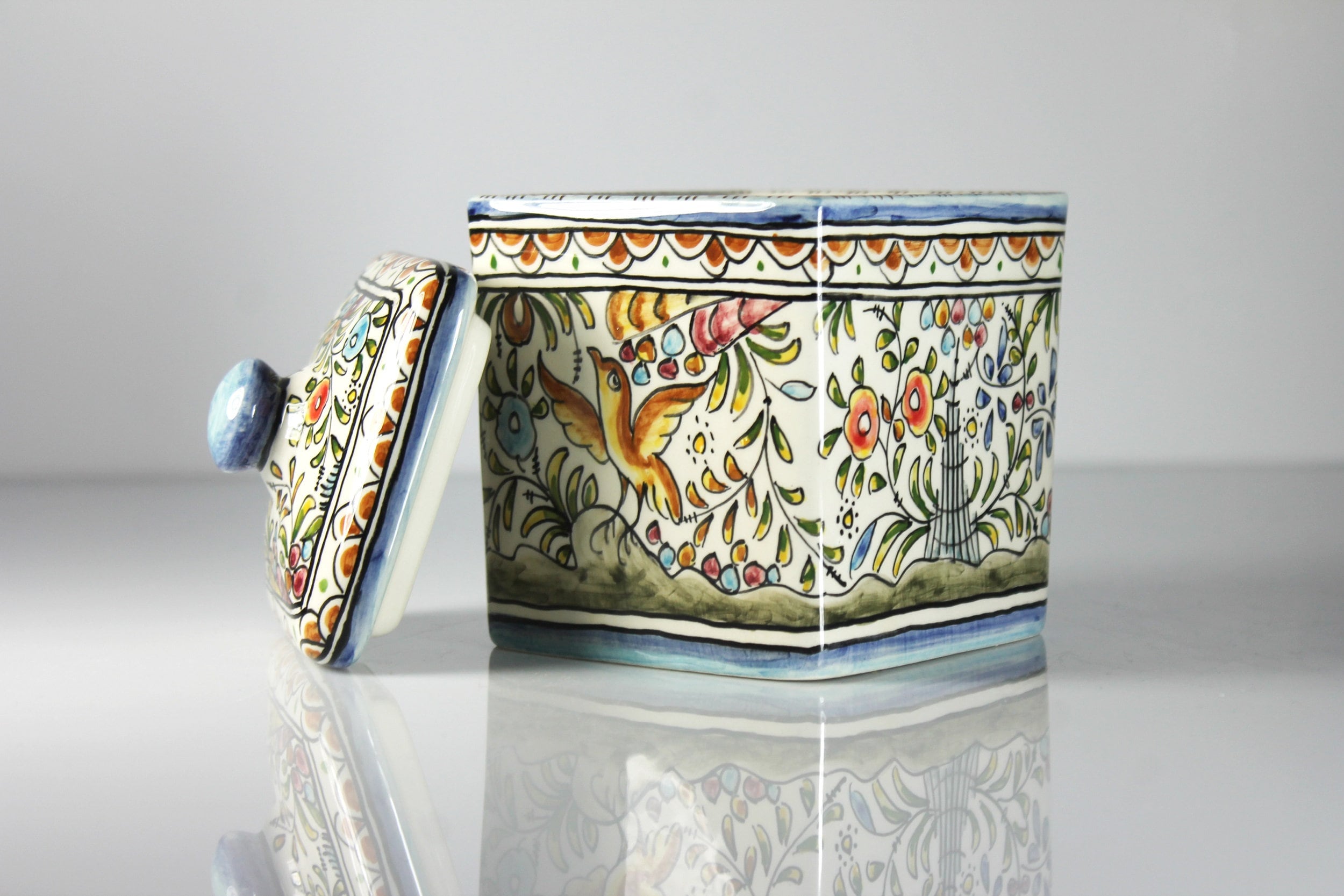 Coimbra Portuguese Covered Jar, Ceramic, Multicolored, Decorative Jar