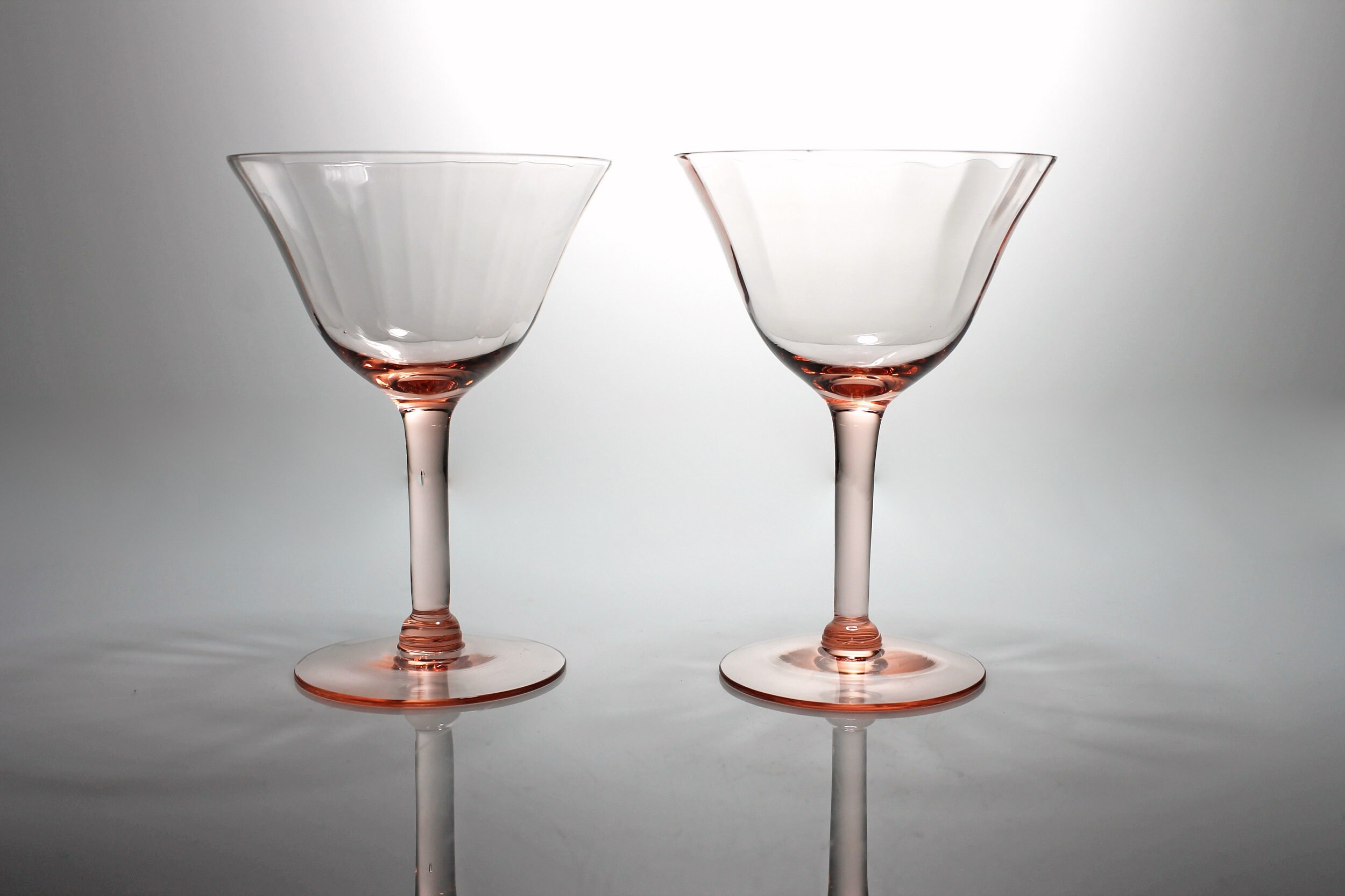 Pink Wine Glasses, Optic Paneled, Depression Glass, Cocktail Glasses
