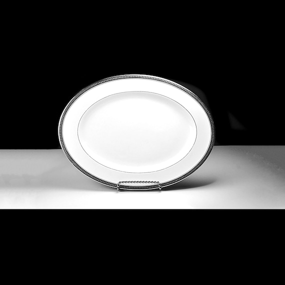 Continental China Duchess Oval Platter – Platinum Trim Vintage Serving Dish - 12 Inch