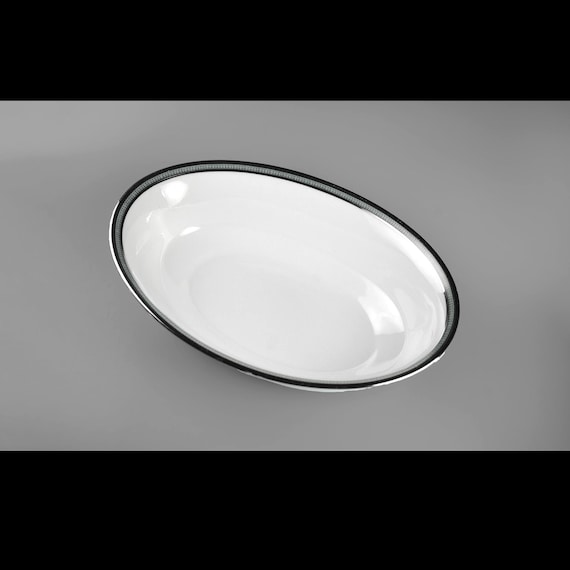 Oxford Bone China Dawn Oval Vegetable Bowl – Platinum Trim, Made in USA