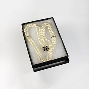 Faux Pearl Necklace, Double Strand, Rhinestone Box Clasp, Champagne Color, Costume Jewelry, Wedding, Woman&#39;s Gift