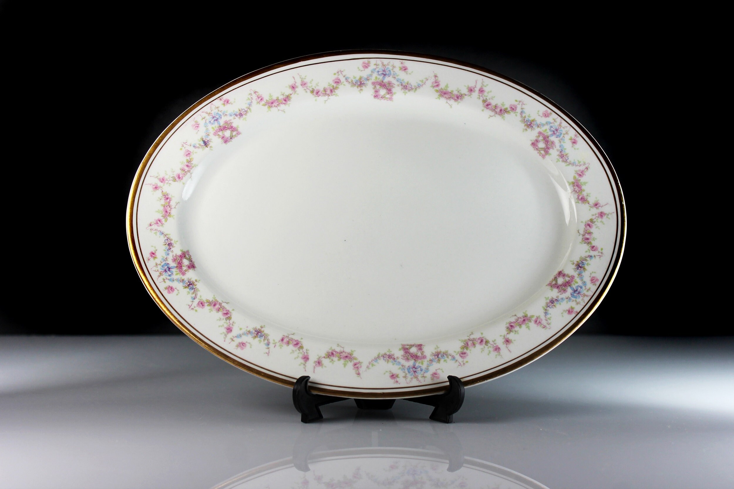 Oval Platter, O P Co Syracuse China, Floral Pattern, White, Pink Rose