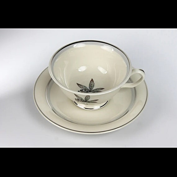 Footed Cup and Saucer, Castleton China, Glenwood, Blackberries Pattern, Bone China, Discontinued, Teacup