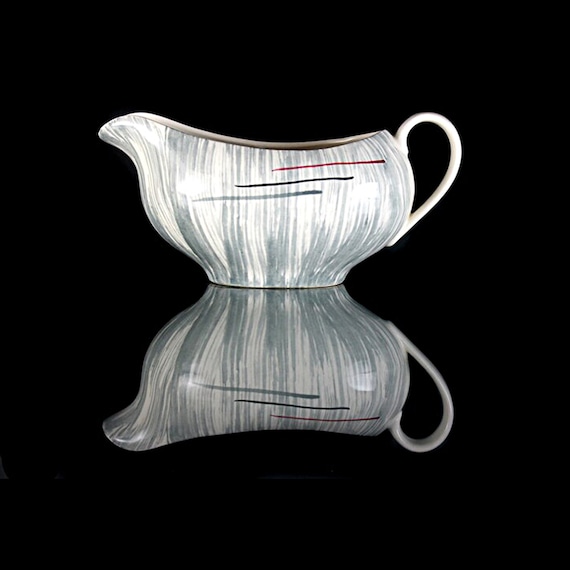 Gravy Boat, Prim Rose China, Gray Stripes, Hand-Painted, Avant-Garde, Art Deco