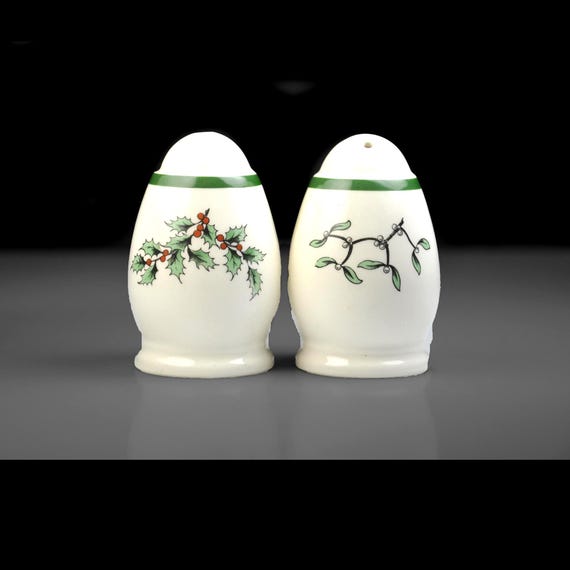 Vintage Spode Christmas Tree Salt Pepper Shakers, England, Holiday Table Set, Original Box