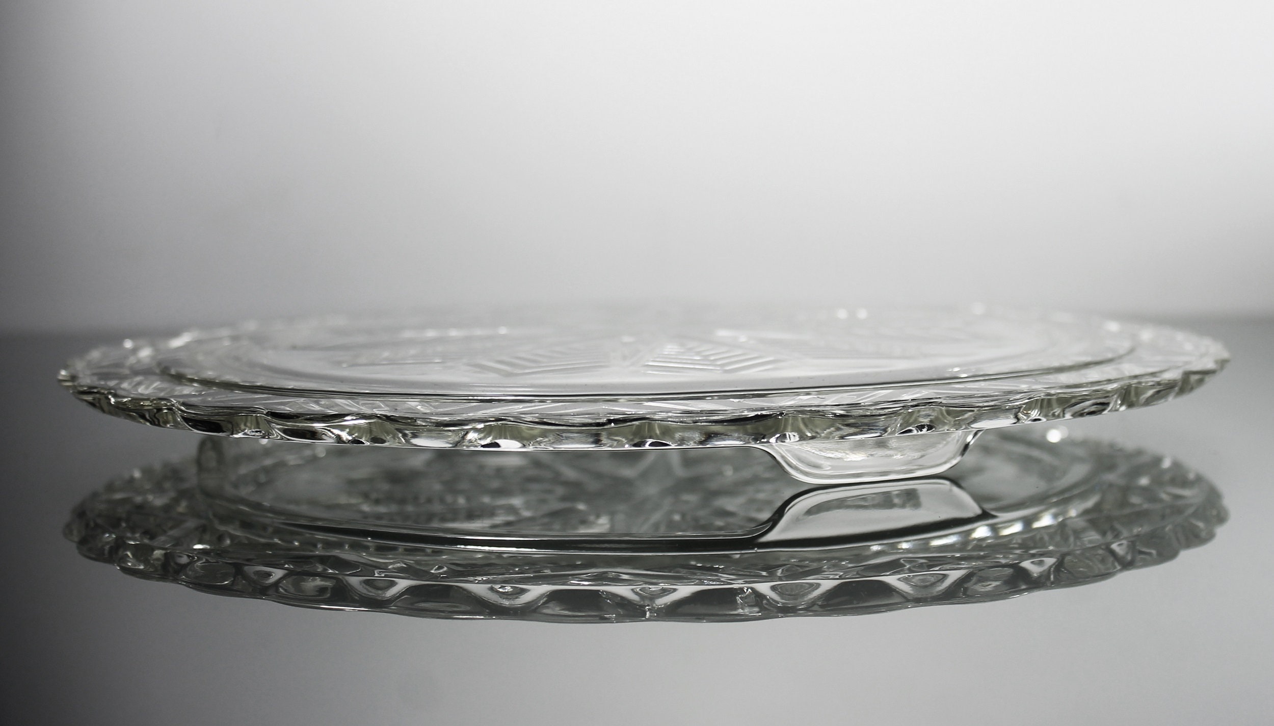 Footed Cake Plate, Feather Star, Pressed Glass, Clear Glass, Dessert Plate