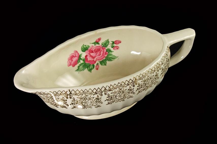 Gravy Boat, Sebring Pottery, China Bouquet, Pink Roses, Gold Filigree Trim