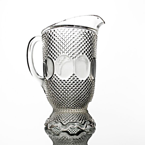 Antique EAPG Pitcher, Kokomo, Dew and Raindrop, Clear Glass, Jug, Holds 32 Ounces