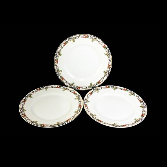 Salad Plates, B & C, Limoges, Bernardaud, Set of 3, Yellow and Orange Floral, Fine China