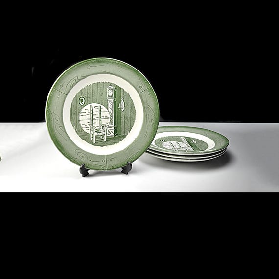 Royal USA Colonial Homestead Green Salad Plates, Set of 4, Vintage 7 Inch