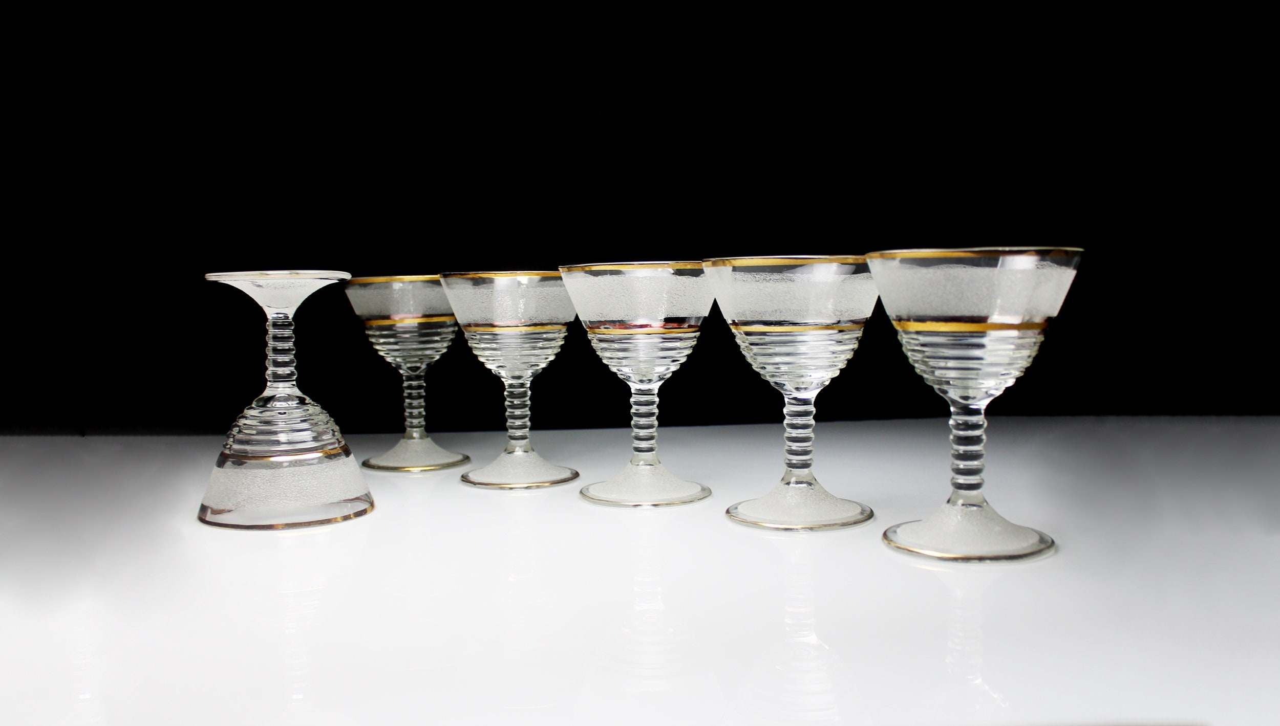 Frosted Cocktail Glasses, Federal Glass, Gold Trimmed, Wine Glasses