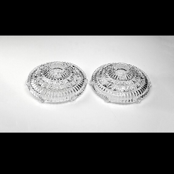 Vintage Anchor Hocking Stars and Bars Candleholders, Set of 2, Taper Candlestick Holders