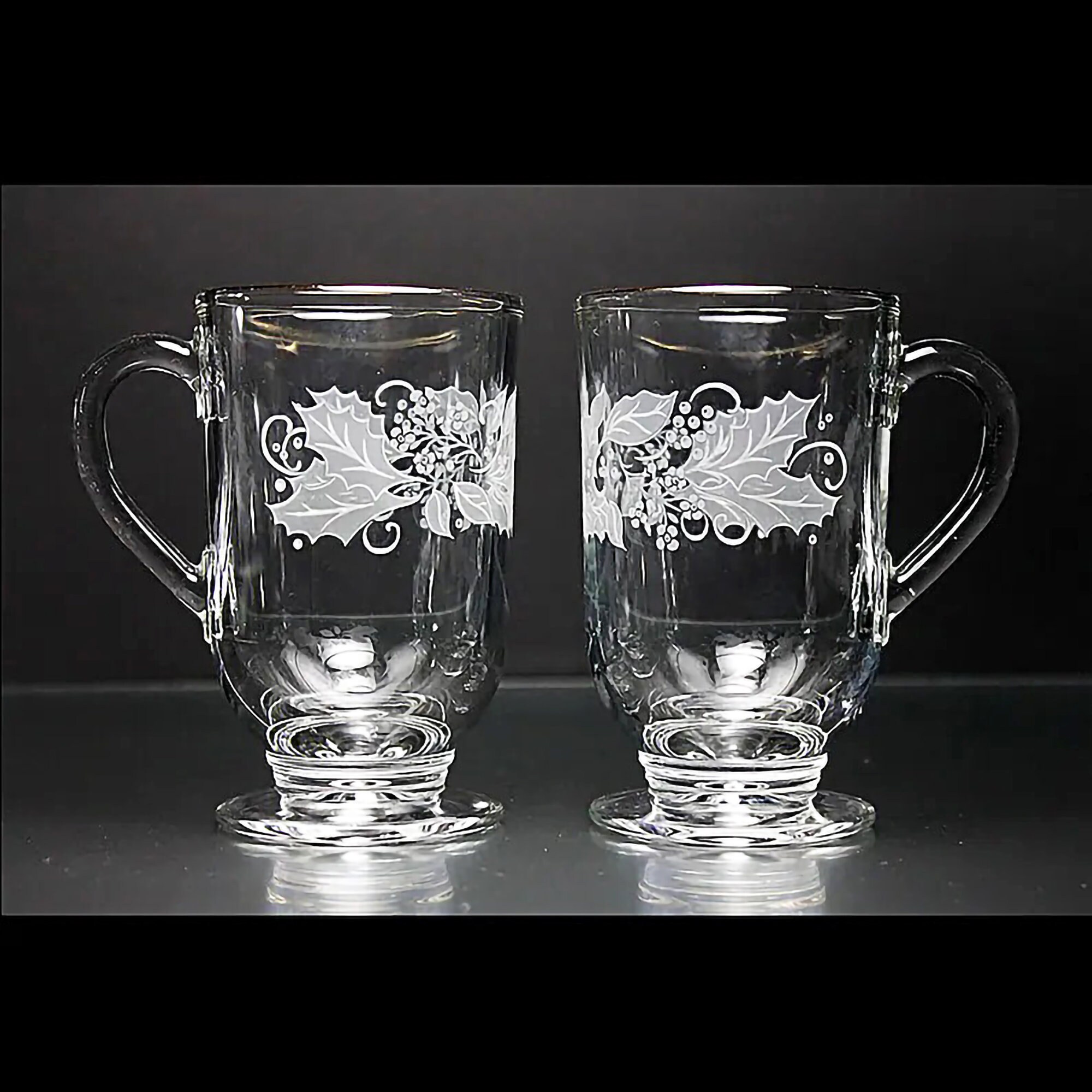 Clear Glass Irish Coffee Mugs with an Embossed Silverplate Base