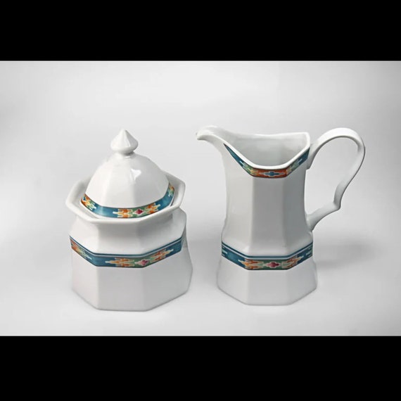 Sugar and Creamer, Christopher Stuart, Paseo, Fine China, Octagonal, Southwestern Design