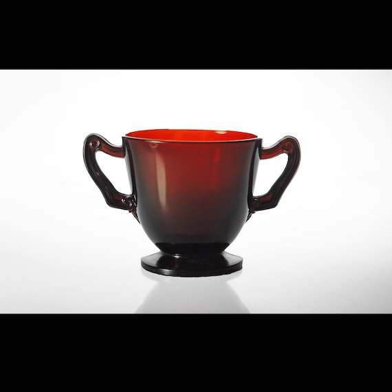 Anchor Hocking Royal Ruby Open Sugar Bowl, Red Glass with Double Handles